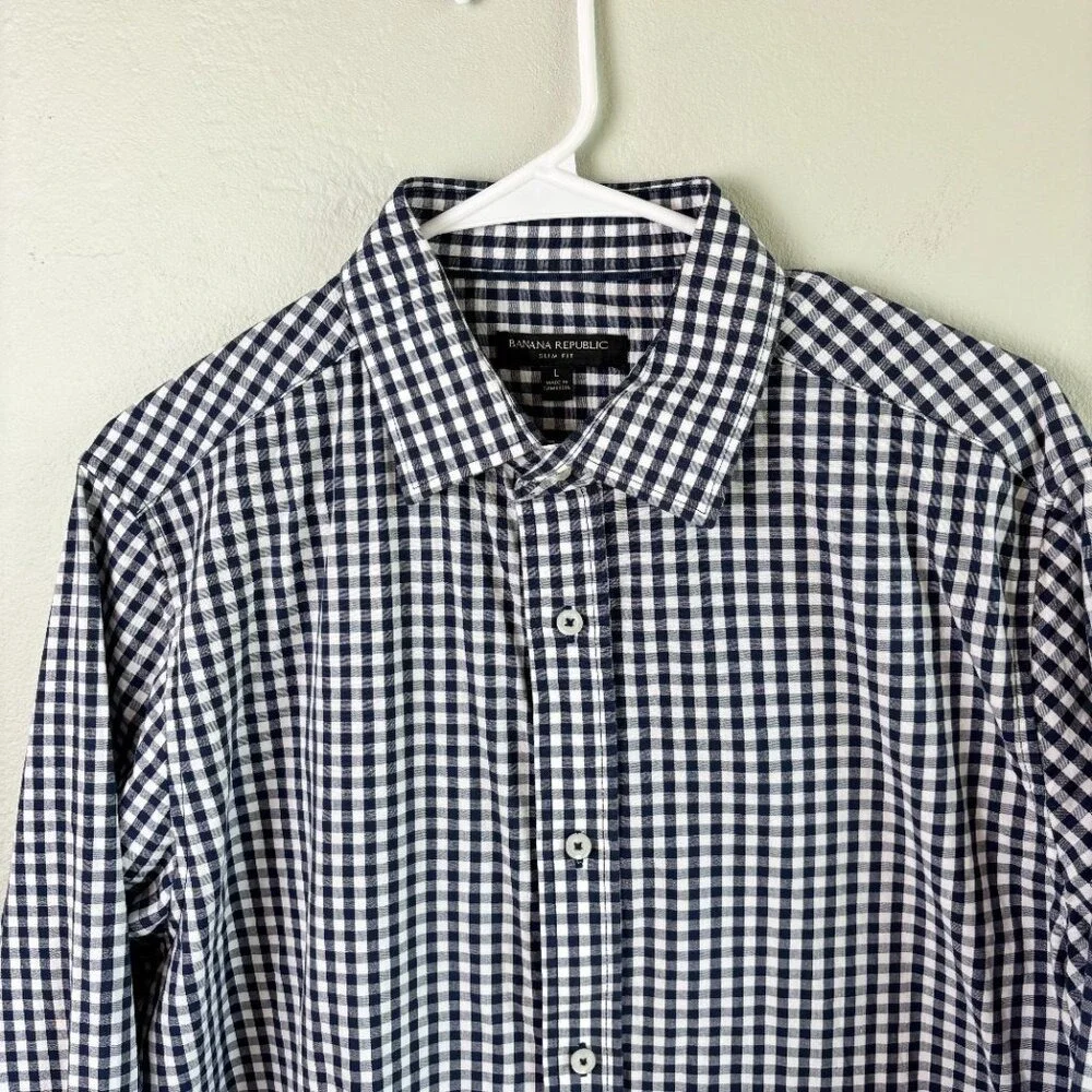 Banana Republic Slim Fit Gingham Check Long Sleeve Button Down Shirt Mens Size L